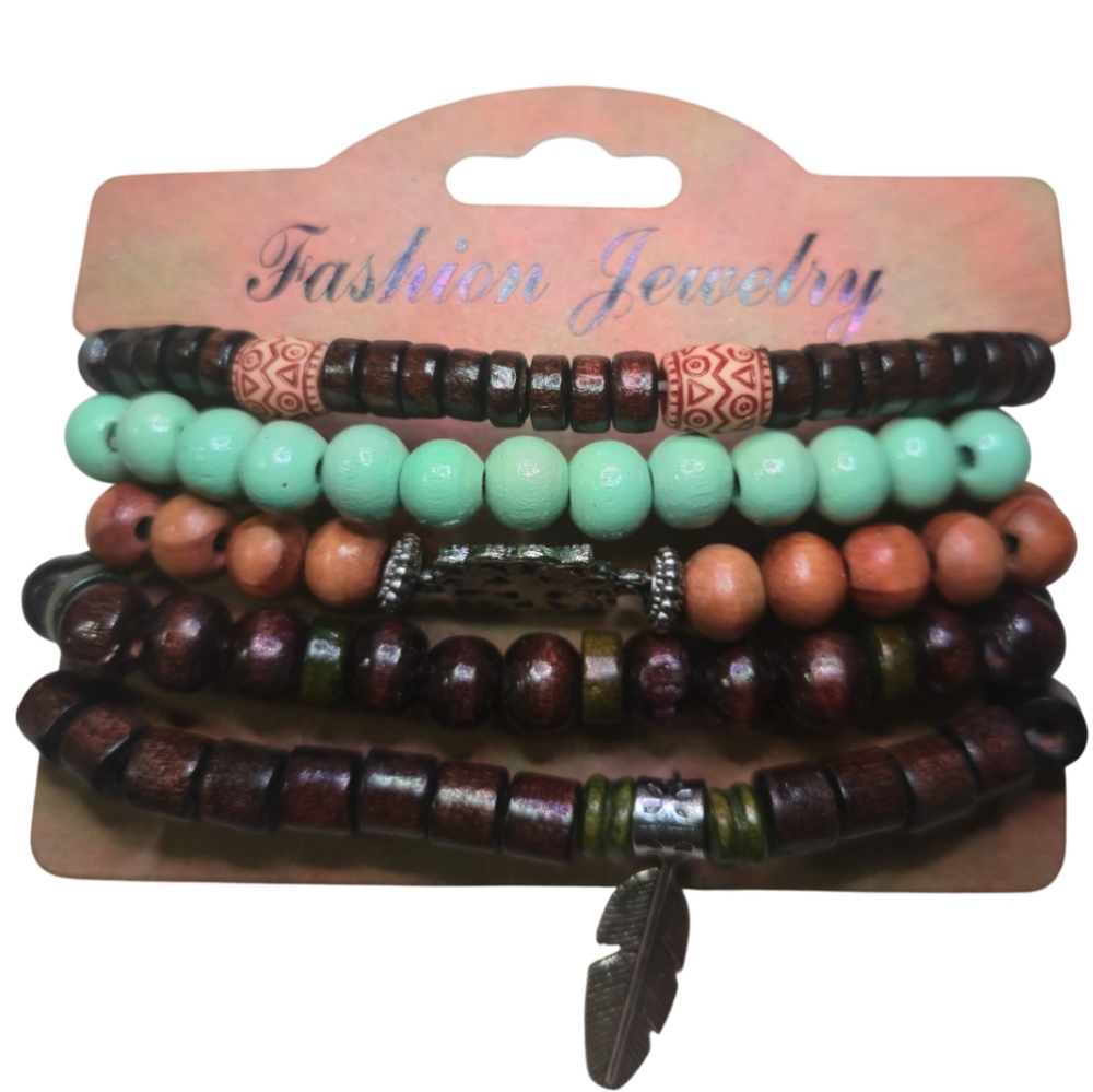 Simple Designs Fashion Jewelry Wooden Beaded Bracelets Set